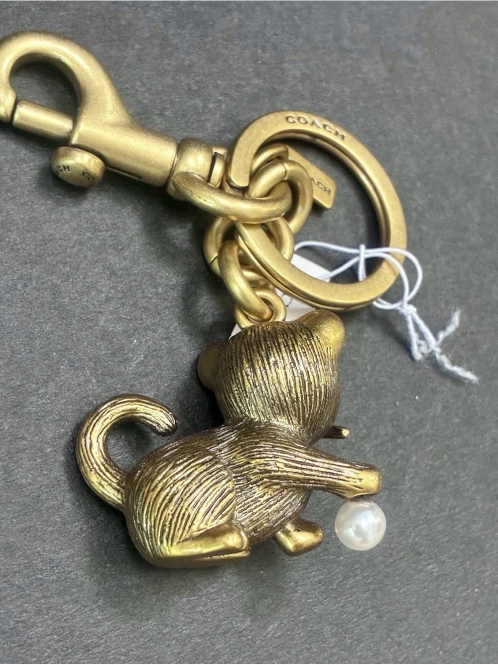 Coach Gold-Tone Cat Keychain Charm with Pearl Accent CC569 LTD - Picture 6 of 10